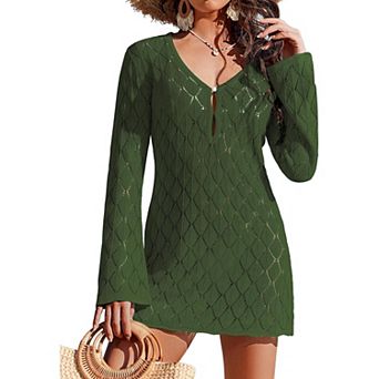 Ekouaer Coverup Crochet Beach Cover Up Hollow Out Long Sleeve Cover Ups Summer Vacation Outfits