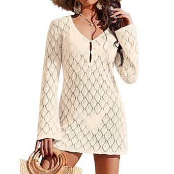 Ekouaer Coverup Crochet Beach Cover Up Hollow Out Long Sleeve Cover Ups Summer Vacation Outfits