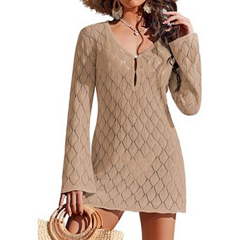 Ekouaer Coverup Crochet Beach Cover Up Hollow Out Long Sleeve Cover Ups Summer Vacation Outfits