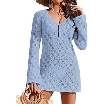 Ekouaer Coverup Crochet Beach Cover Up Hollow Out Long Sleeve Cover Ups Summer Vacation Outfits