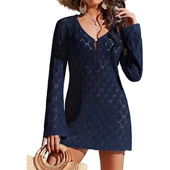 Ekouaer Coverup Crochet Beach Cover Up Hollow Out Long Sleeve Cover Ups Summer Vacation Outfits