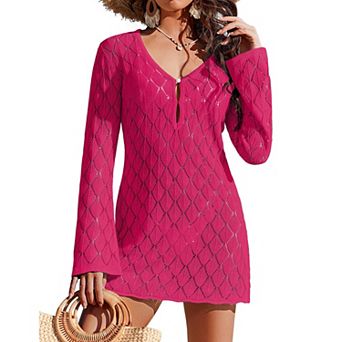 Ekouaer Coverup Crochet Beach Cover Up Hollow Out Long Sleeve Cover Ups Summer Vacation Outfits