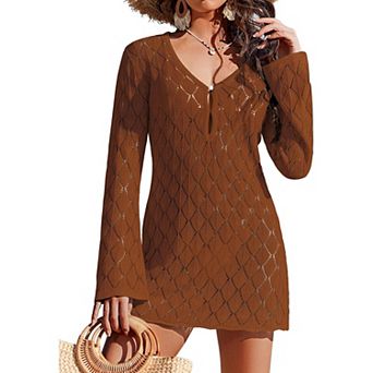 Ekouaer Coverup Crochet Beach Cover Up Hollow Out Long Sleeve Cover Ups Summer Vacation Outfits