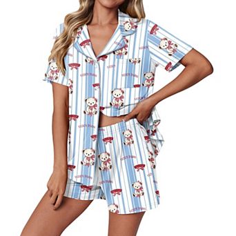Ekouaer Pajamas Set for Women 2 pc Pjs Short Sleeve Sleepwear Button Down Lounge Shorts Sets