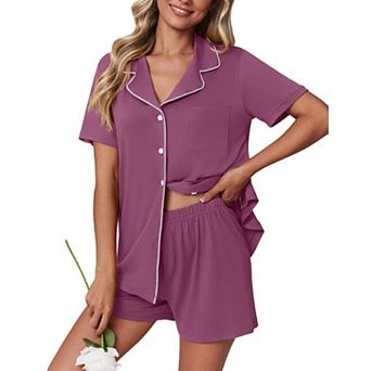 Ekouaer Pajamas Set for Women 2 pc Pjs Short Sleeve Sleepwear Button Down Lounge Shorts Sets