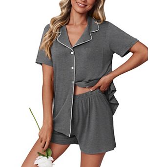 Ekouaer Women’s Button Down Pajama Shorts Set Short Sleeve 2 pc Sleepwear