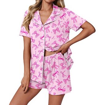 Ekouaer Women’s Button Down Pajama Shorts Set Short Sleeve 2 pc Sleepwear