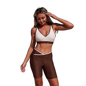 Seoria Color Block High Waist Swim Shorts Set Two Piece Bathing Suit for Women