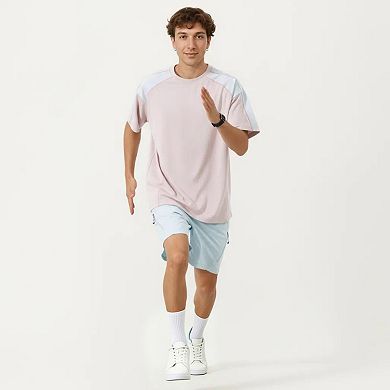 Men's Short Sleeve Athletic T-Shirt with Contrast Shoulder Panels Lightweight Breathable