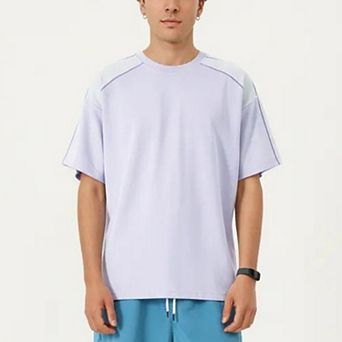 Men's Short Sleeve Athletic T-Shirt with Contrast Shoulder Panels Lightweight Breathable