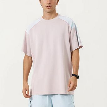 Men's Short Sleeve Athletic T-Shirt with Contrast Shoulder Panels Lightweight Breathable