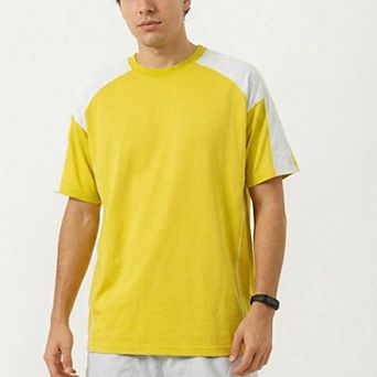 Men's Short Sleeve Athletic T-Shirt with Contrast Shoulder Panels Lightweight Breathable