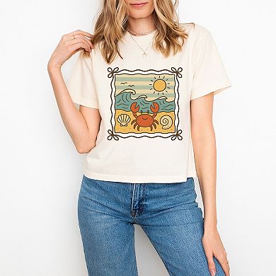Crab Frame - Women's Boxy Crop Top Graphic T-Shirt