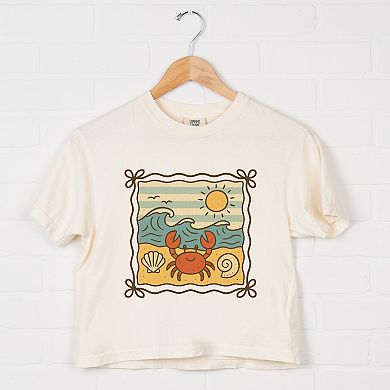 Crab Frame - Women's Boxy Crop Top Graphic T-Shirt