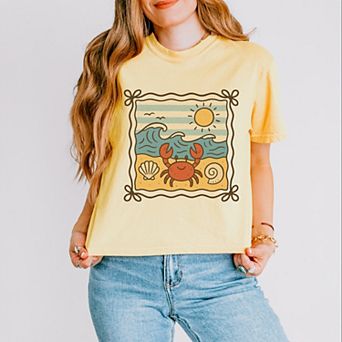 Crab Frame - Women's Boxy Crop Top Graphic T-Shirt