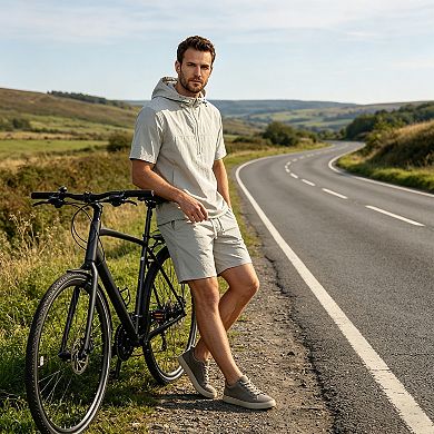 Men's 2-Piece Hoodie & Shorts Set Lightweight Short Sleeve Half-Zip Activewear