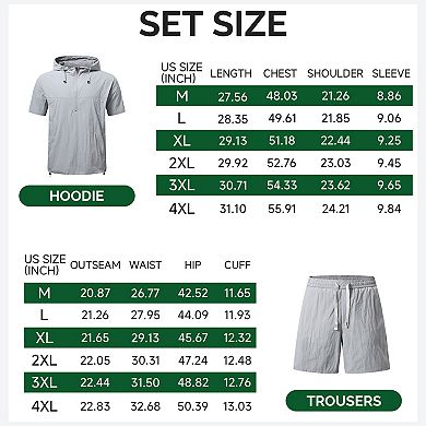 Men's 2-Piece Hoodie & Shorts Set Lightweight Short Sleeve Half-Zip Activewear