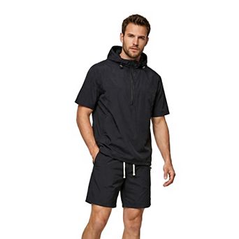 Men's 2 pc Hoodie & Shorts Set Lightweight Short Sleeve Half-Zip Activewear
