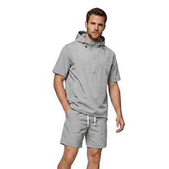 Men's 2 pc Hoodie & Shorts Set Lightweight Short Sleeve Half-Zip Activewear