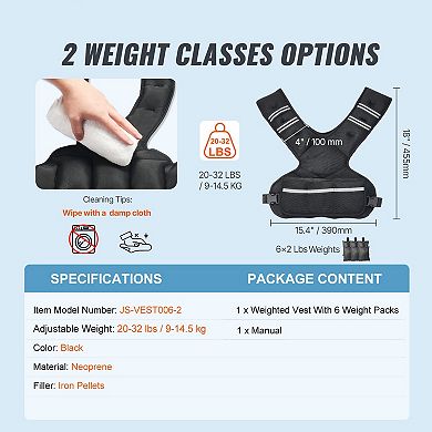 Adjustable Weighted Vest 20 to 32 Lb with Removable Iron Weights, Breathable Neoprene