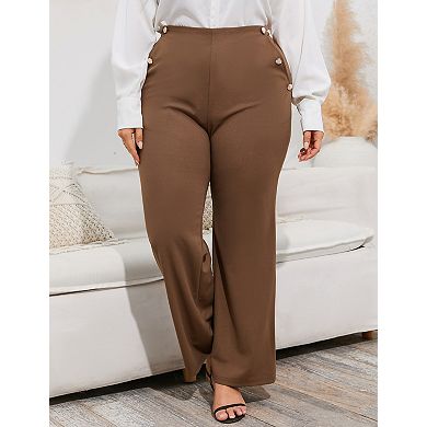 Women's Plus Size Double Breasted Slim Fit Flare Leg Dress Pants