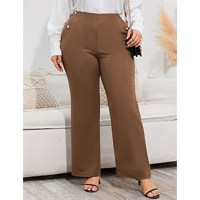 Women's Plus Size Double Breasted Slim Fit Flare Leg Dress Pants