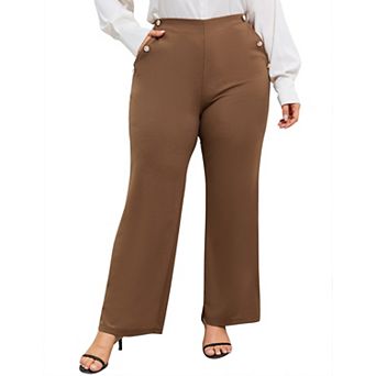 Women's Plus Size Double Breasted Slim Fit Flare Leg Dress Pants