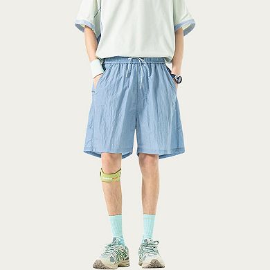 Men's Lightweight Athletic Shorts with Elastic Drawstring Waist Relaxed Fit Seam Detail Side Pocket