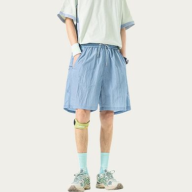 Men's Lightweight Athletic Shorts with Elastic Drawstring Waist Relaxed Fit Seam Detail Side Pocket