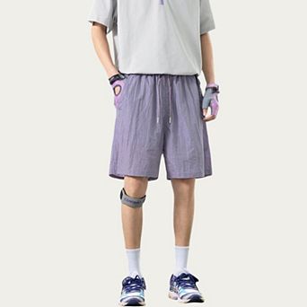 Men's Lightweight Athletic Shorts with Elastic Drawstring Waist Relaxed Fit Seam Detail Side Pocket