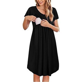 Ekouaer Nursing Nightgown Labor and Delivery Gown for Hospital Pleated Breastfeeding Dress