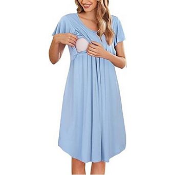 Ekouaer Nursing Nightgown Labor and Delivery Gown for Hospital Pleated Breastfeeding Dress