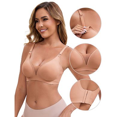 2 Packs Women's Adjustable Buckled Straps Postpartum Nursing Bra V-Neck Mesh Splicing Wireless Bras