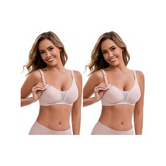 2 Packs Women's Adjustable Buckled Straps Postpartum Nursing Bra V-Neck Mesh Splicing Wireless Bras