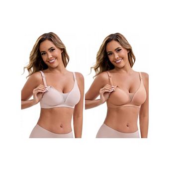 2 Packs Women's Adjustable Buckled Straps Postpartum Nursing Bra V-Neck Mesh Splicing Wireless Bras
