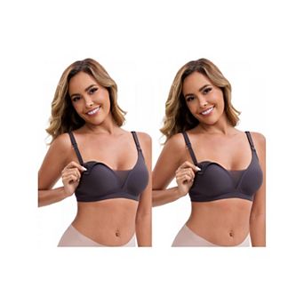 2 Packs Women's Adjustable Buckled Straps Postpartum Nursing Bra V-Neck Mesh Splicing Wireless Bras