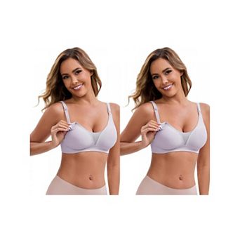 2 Packs Women's Adjustable Buckled Straps Postpartum Nursing Bra V-Neck Mesh Splicing Wireless Bras