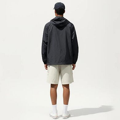 Men's Lightweight Hooded Windbreaker Jacket with Full Zip Closure Elastic Cuffs and Relaxed Fit