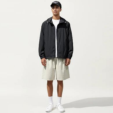 Men's Lightweight Hooded Windbreaker Jacket with Full Zip Closure Elastic Cuffs and Relaxed Fit