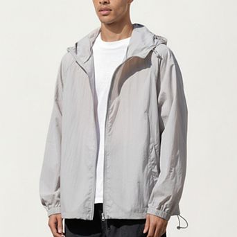 Men's Lightweight Hooded Windbreaker Jacket with Full Zip Closure Elastic Cuffs and Relaxed Fit