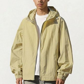Men's Lightweight Hooded Windbreaker Jacket with Full Zip Closure Elastic Cuffs and Relaxed Fit