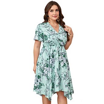 Plus Size Floral Midi Dress with Wrap V-Neck Lightweight Flowy Fabric for Summer Vacations Brunch