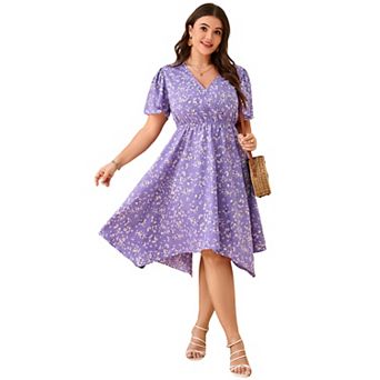 Plus Size Floral Midi Dress with Wrap V-Neck Lightweight Flowy Fabric for Summer Vacations Brunch