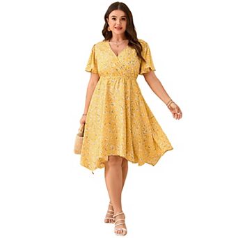 Plus Size Floral Midi Dress with Wrap V-Neck Lightweight Flowy Fabric for Summer Vacations Brunch