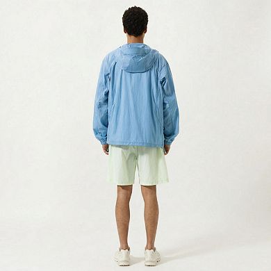 Men's Lightweight Hooded Windbreaker Jacket with Full Zip Closure Elastic Cuffs and Relaxed Fit