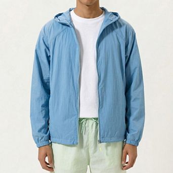 Men's Lightweight Hooded Windbreaker Jacket with Full Zip Closure Elastic Cuffs and Relaxed Fit
