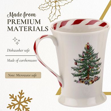 Spode Christmas Tree Mug & Coaster Set - 2 Porcelain Mugs & Square Cork Back Coasters