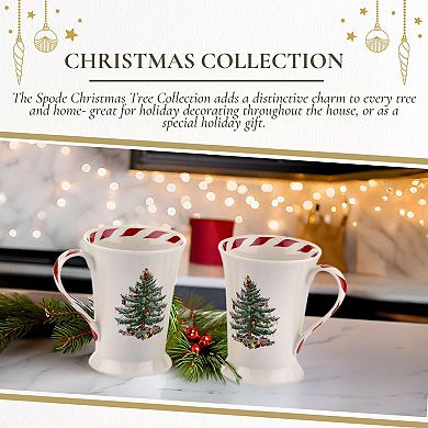 Spode Christmas Tree Mug & Coaster Set - 2 Porcelain Mugs & Square Cork Back Coasters