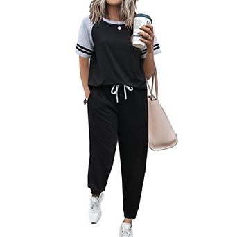 Ekouaer Lounge Sets for Women Two Piece Pajama Set Short Sleeve Crewneck Jogger Outfits