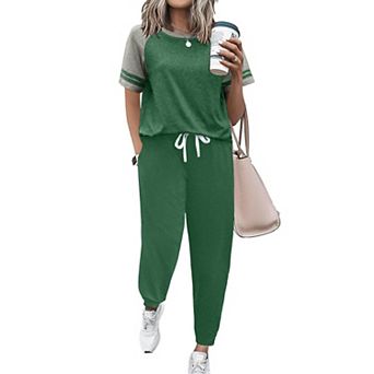 Ekouaer Lounge Sets for Women Two Piece Pajama Set Short Sleeve Crewneck Jogger Outfits